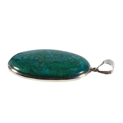 Zilveren hanger chrysocolla met malachiet | ovaal 5 x 3,4 cm