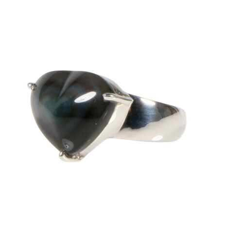 Zilveren ring obsidiaan (regenboog) maat 16 1/2 | hart gezet 1,8 x 1,4 cm Zilveren ring obsidiaan (regenboog) maat 16 1/2 | hart gezet 1,8 x 1,4 cm