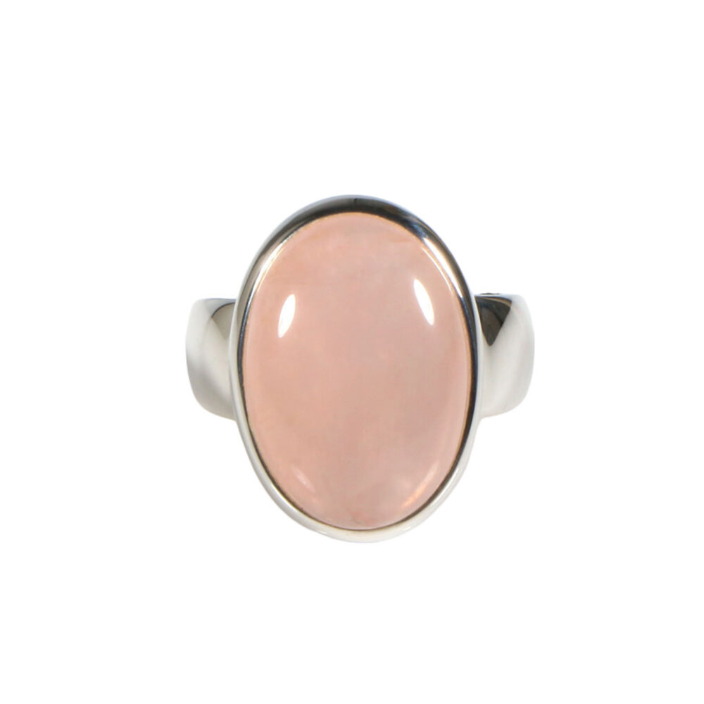 Zilveren ring rozenkwarts maat 18 1/2 | ovaal 1,9 x 1,4 cm