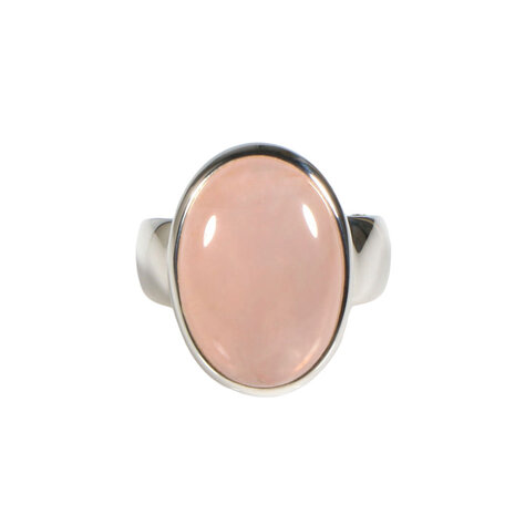 Zilveren ring rozenkwarts maat 18 1/2 | ovaal 1,9 x 1,4 cm