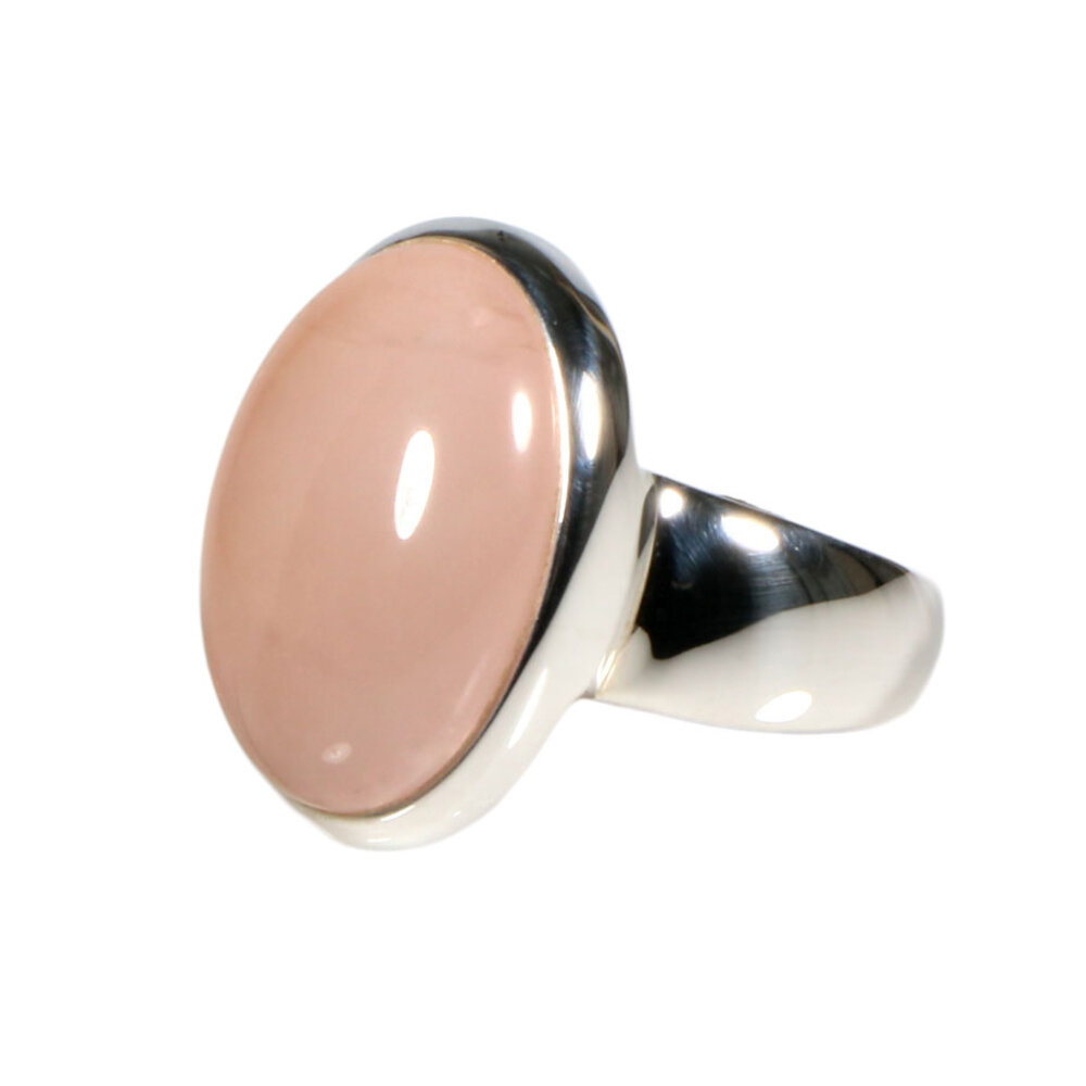Zilveren ring rozenkwarts maat 18 1/2 | ovaal 1,9 x 1,4 cm