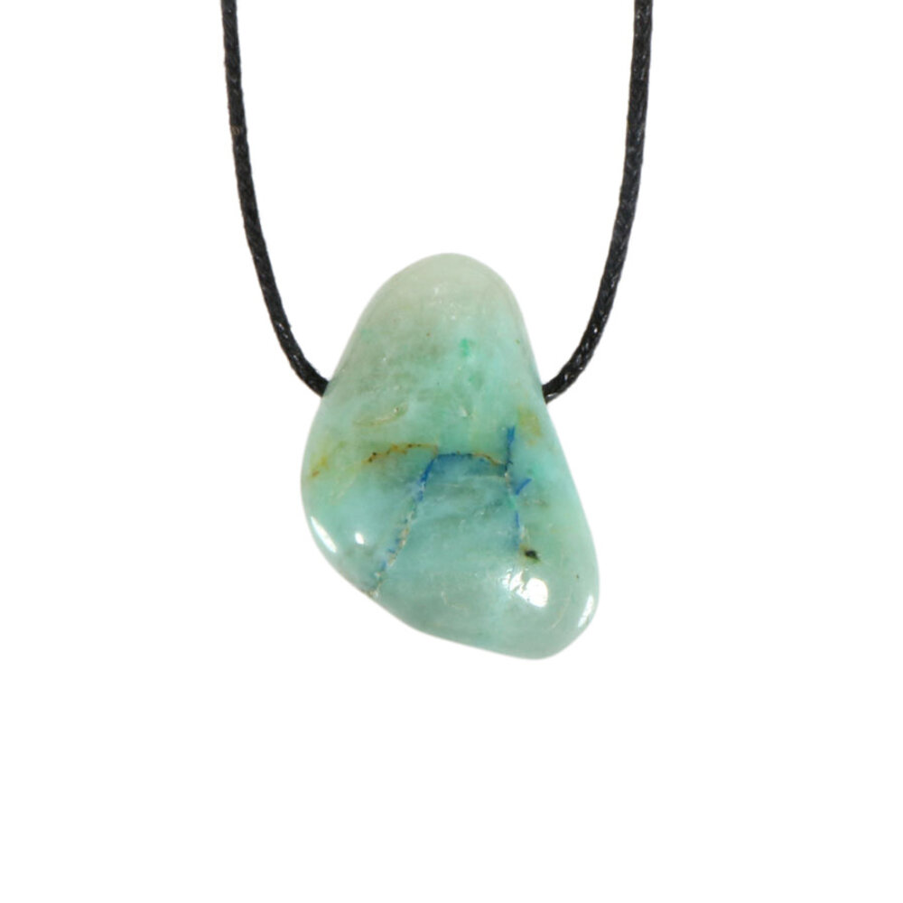 Maansteen (groen) met azuriet hanger doorboord Maansteen (groen) met azuriet hanger doorboord