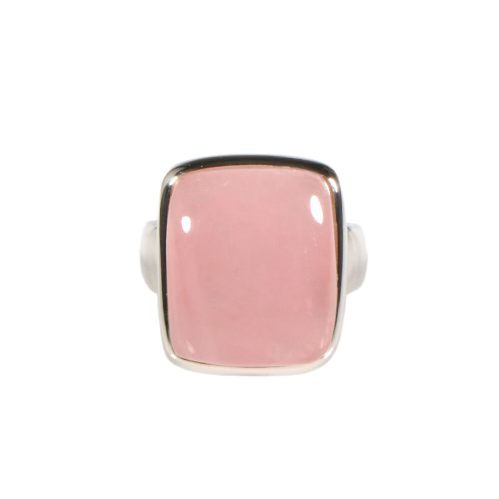 Zilveren ring rozenkwarts maat 19 | rechthoek 1,9 x 1,6 cm