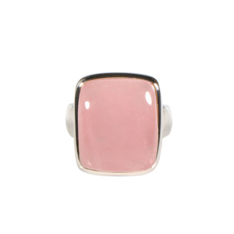 Zilveren ring rozenkwarts maat 19 | rechthoek 1,9 x 1,6 cm