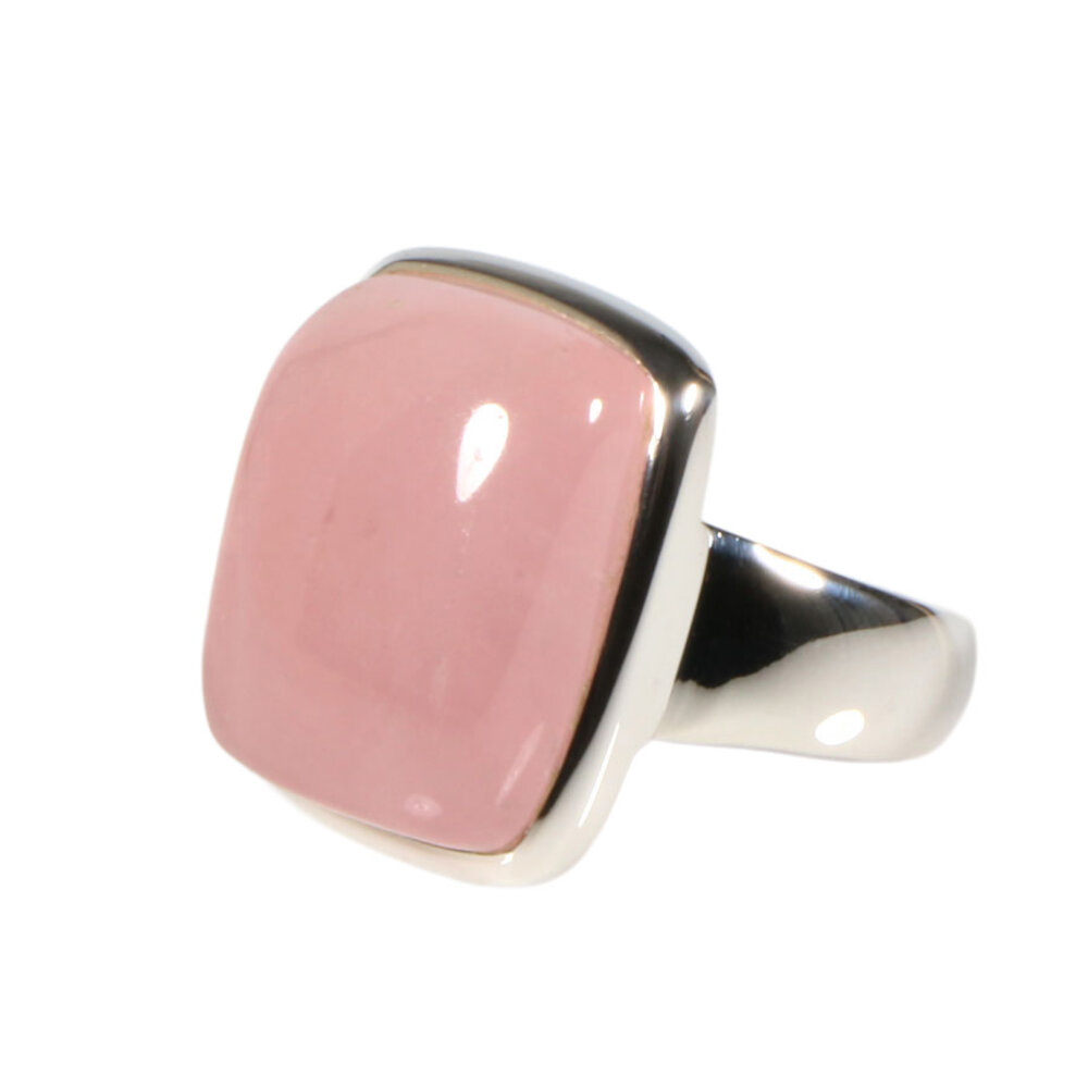 Zilveren ring rozenkwarts maat 19 | rechthoek 1,9 x 1,6 cm