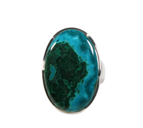 Zilveren ring malachiet met chrysocolla maat 19 | ovaal 2,8 x 1,9 cm Zilveren ring malachiet met chrysocolla maat 19 | ovaal 2,8 x 1,9 cm