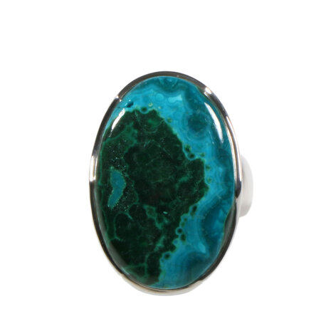 Zilveren ring malachiet met chrysocolla maat 19 | ovaal 2,8 x 1,9 cm