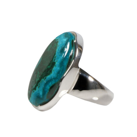 Zilveren ring malachiet met chrysocolla maat 19 | ovaal 2,8 x 1,9 cm