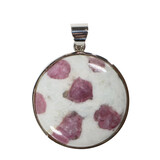 Zilveren hanger toermalijn (roze) in kwarts | rond 3,4 cm Zilveren hanger toermalijn (roze) in kwarts | rond 3,4 cm