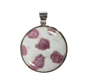 Zilveren hanger toermalijn (roze) in kwarts | rond 3,4 cm Zilveren hanger toermalijn (roze) in kwarts | rond 3,4 cm