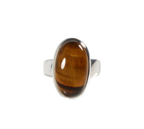 Zilveren ring tijgeroog maat 19 1/2 | ovaal 2,2 x 1,3 cm Zilveren ring tijgeroog maat 19 1/2 | ovaal 2,2 x 1,3 cm