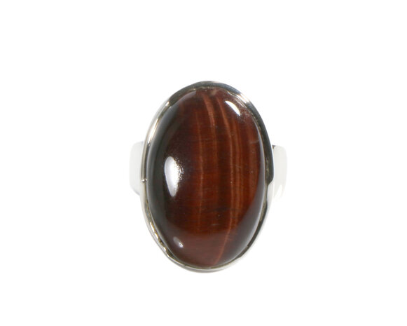 Zilveren ring tijgeroog (rood) maat 18 1/2 | ovaal 2,4 x 1,6 cm