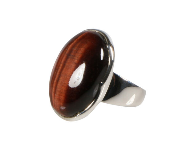Zilveren ring tijgeroog (rood) maat 18 1/2 | ovaal 2,4 x 1,6 cm