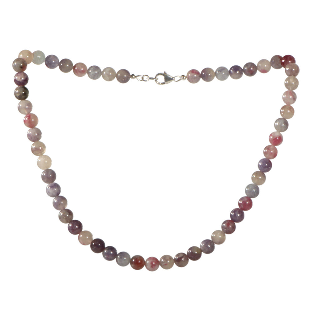 Toermalijn (roze) met lepidoliet (unicorn stone) ketting 8 mm kralen