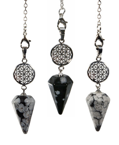 Obsidiaan (sneeuwvlok) pendel bloem des levens symbool Obsidiaan (sneeuwvlok) pendel bloem des levens symbool