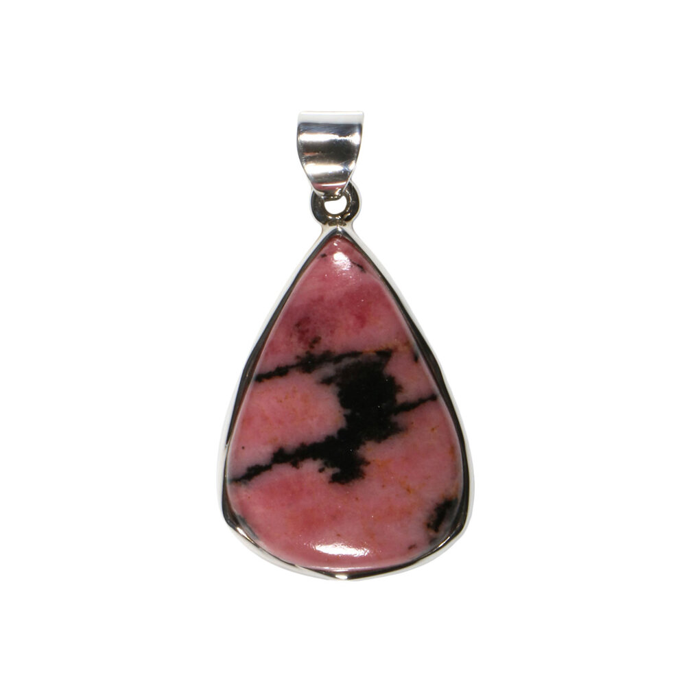 Zilveren hanger rhodoniet | druppel 2,9 x 2,1 cm