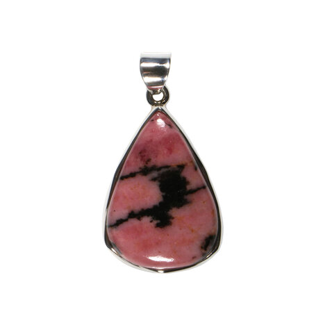 Zilveren hanger rhodoniet | druppel 2,9 x 2,1 cm