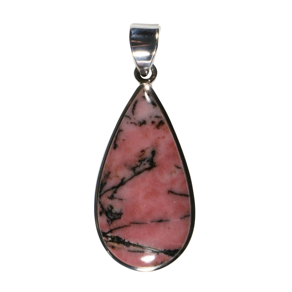 Zilveren hanger rhodoniet | druppel 3,5 x 1,8 cm