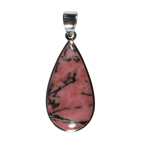 Zilveren hanger rhodoniet | druppel 3,5 x 1,8 cm