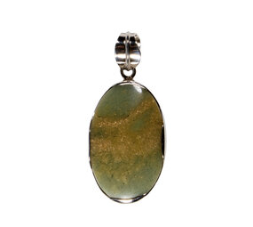 Zilveren hanger versteend hout (groen) | ovaal 3,2 x 2 cm Zilveren hanger versteend hout (groen) | ovaal 3,2 x 2 cm