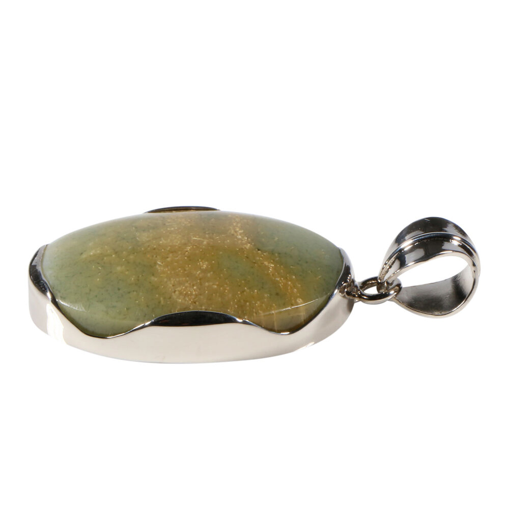 Zilveren hanger versteend hout (groen) | ovaal 3,2 x 2 cm Zilveren hanger versteend hout (groen) | ovaal 3,2 x 2 cm