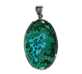 Zilveren hanger chrysocolla met malachiet | ovaal 4,4 x 3 cm Zilveren hanger chrysocolla met malachiet | ovaal 4,4 x 3 cm