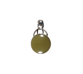 Zilveren hanger versteend hout (groen) | rond 1,5 cm Zilveren hanger versteend hout (groen) | rond 1,5 cm