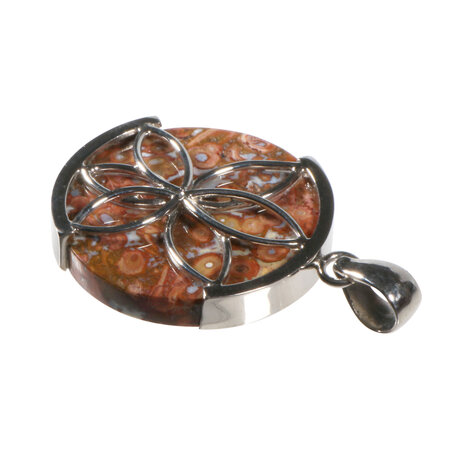 Zilveren hanger versteend palm hout | rond 2,9 cm (2) Zilveren hanger versteend palm hout | rond 2,9 cm (2)