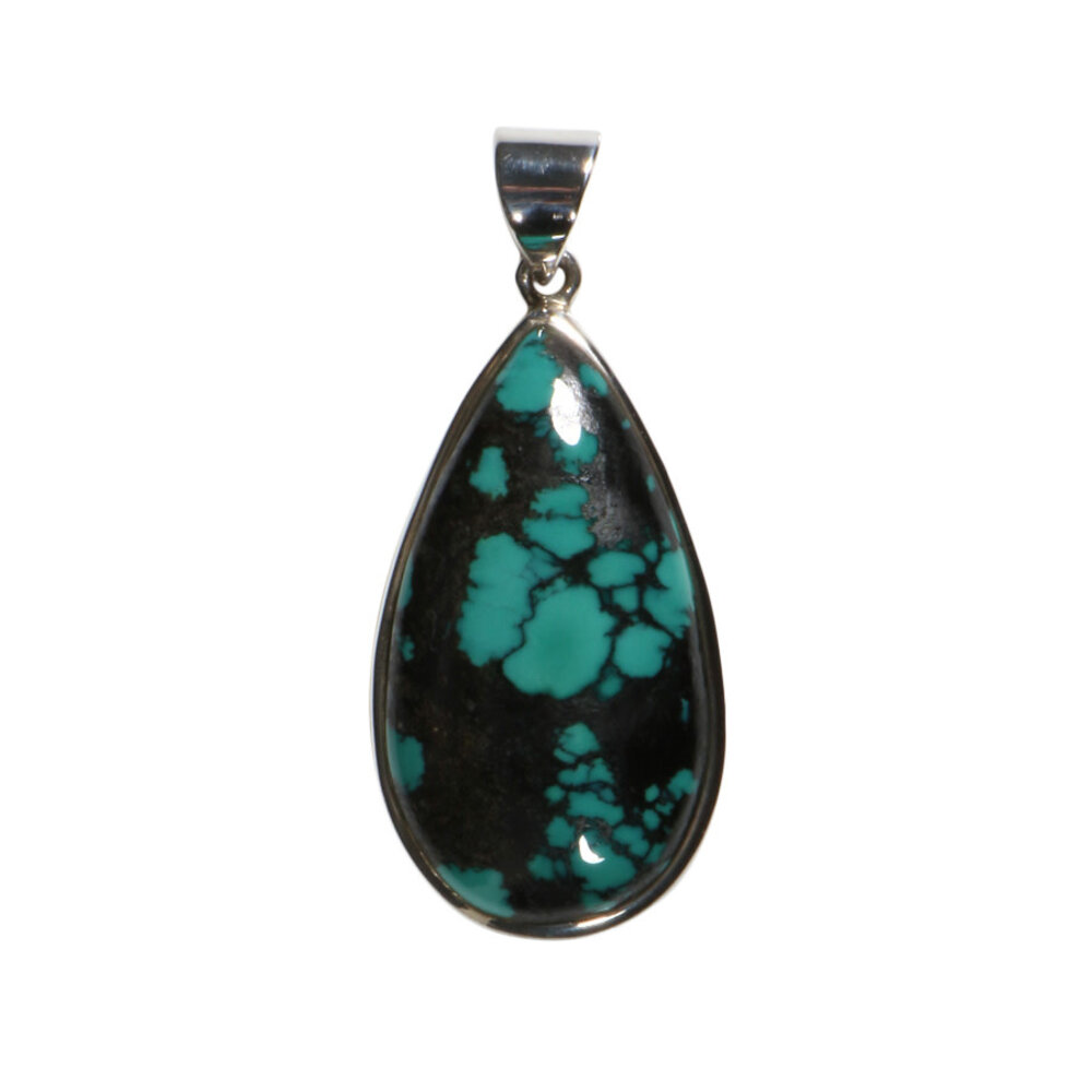 Zilveren hanger turkoois (Tibetaans) | druppel 3,4 x 1,9 cm