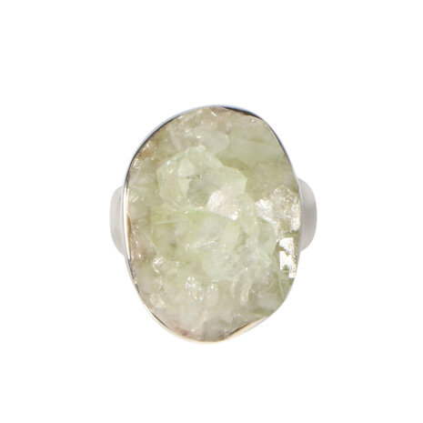 Zilveren ring apofylliet (groen) maat 18 | ruw 2,3 x 1,8 cm