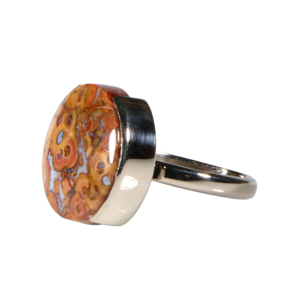 Zilveren ring versteend palm hout maat 19 | rond  1,9 cm Zilveren ring versteend palm hout maat 19 | rond  1,9 cm