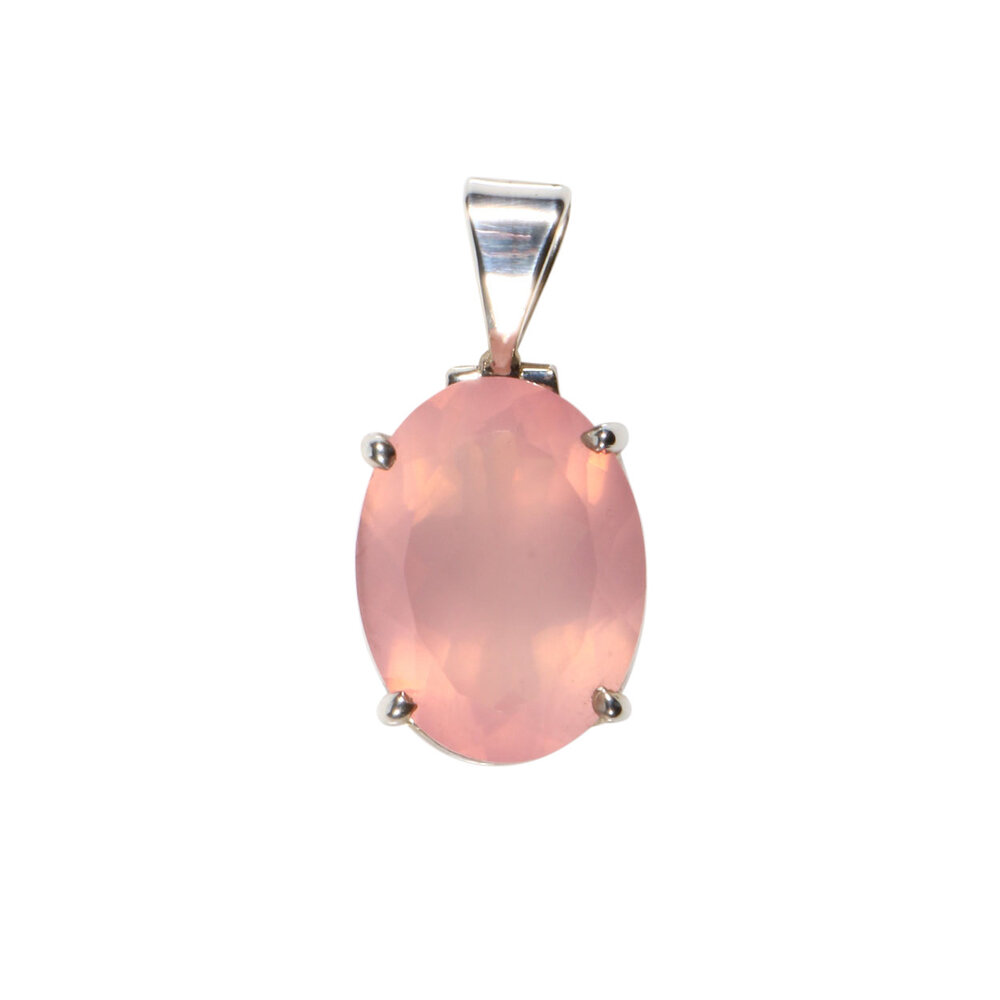 Zilveren hanger rozenkwarts | ovaal facet gezet 2 x 1,5 cm