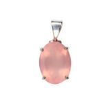 Zilveren hanger rozenkwarts | ovaal facet gezet 2 x 1,5 cm