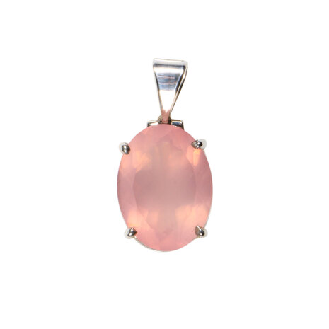 Zilveren hanger rozenkwarts | ovaal facet gezet 2 x 1,5 cm