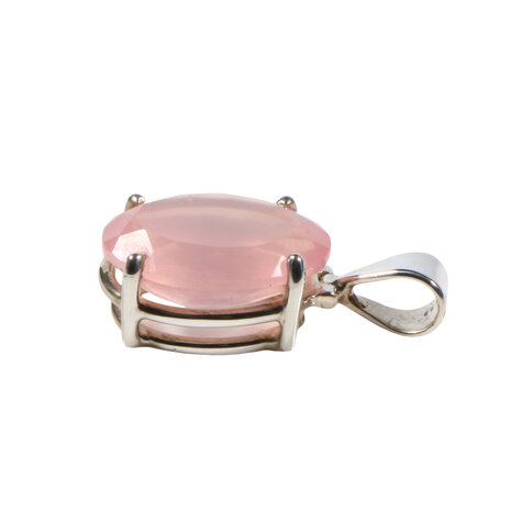 Zilveren hanger rozenkwarts | ovaal facet gezet 2,5 x 1,5 cm