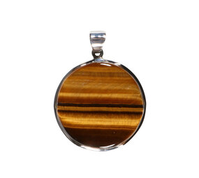 Zilveren hanger tijgeroog | rond 3,0 cm Zilveren hanger tijgeroog | rond 3,0 cm