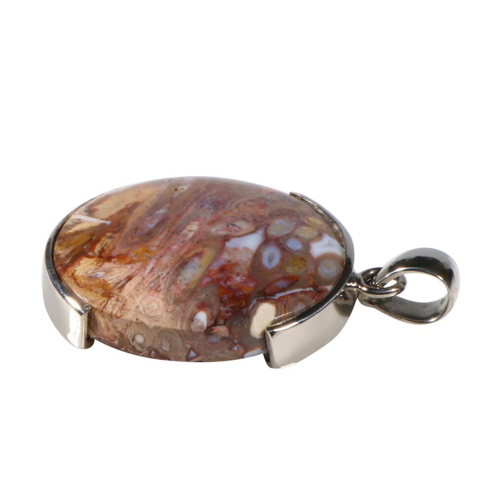 Zilveren hanger versteend palm hout | rond 2,9 cm (1) Zilveren hanger versteend palm hout | rond 2,9 cm (1)