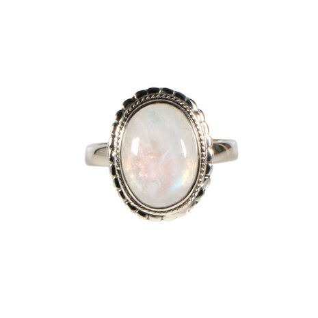 Zilveren ring maansteen (regenboog) maat 20 | ovaal 14 x 10 mm bewerkte rand Zilveren ring maansteen (regenboog) maat 20 | ovaal 14 x 10 mm bewerkte rand