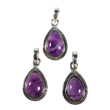 Zilveren hanger amethist | druppel ribbelrand 1,2 x 0,8 cm