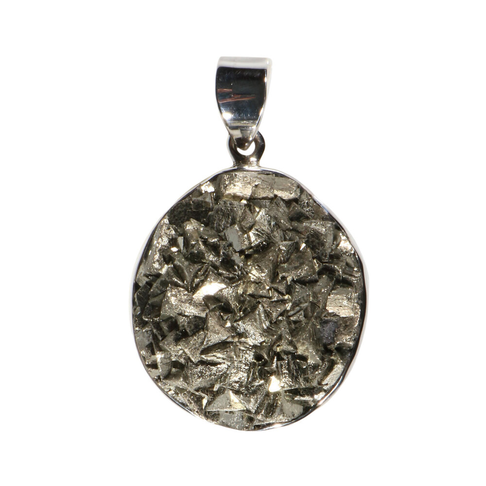 Zilveren hanger pyriet | ovaal cluster 3,6 x 2,7 cm