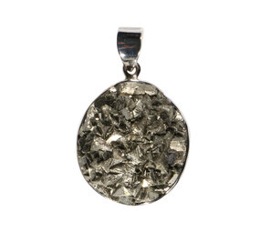 Zilveren hanger pyriet | ovaal cluster 3,6 x 2,7 cm