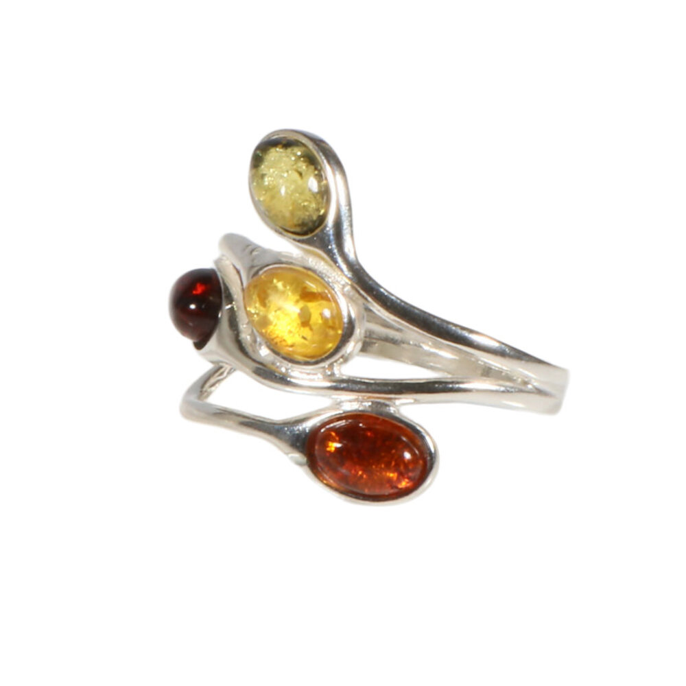 Zilveren ring barnsteen maat 18 1/2 | 4 ovale stenen