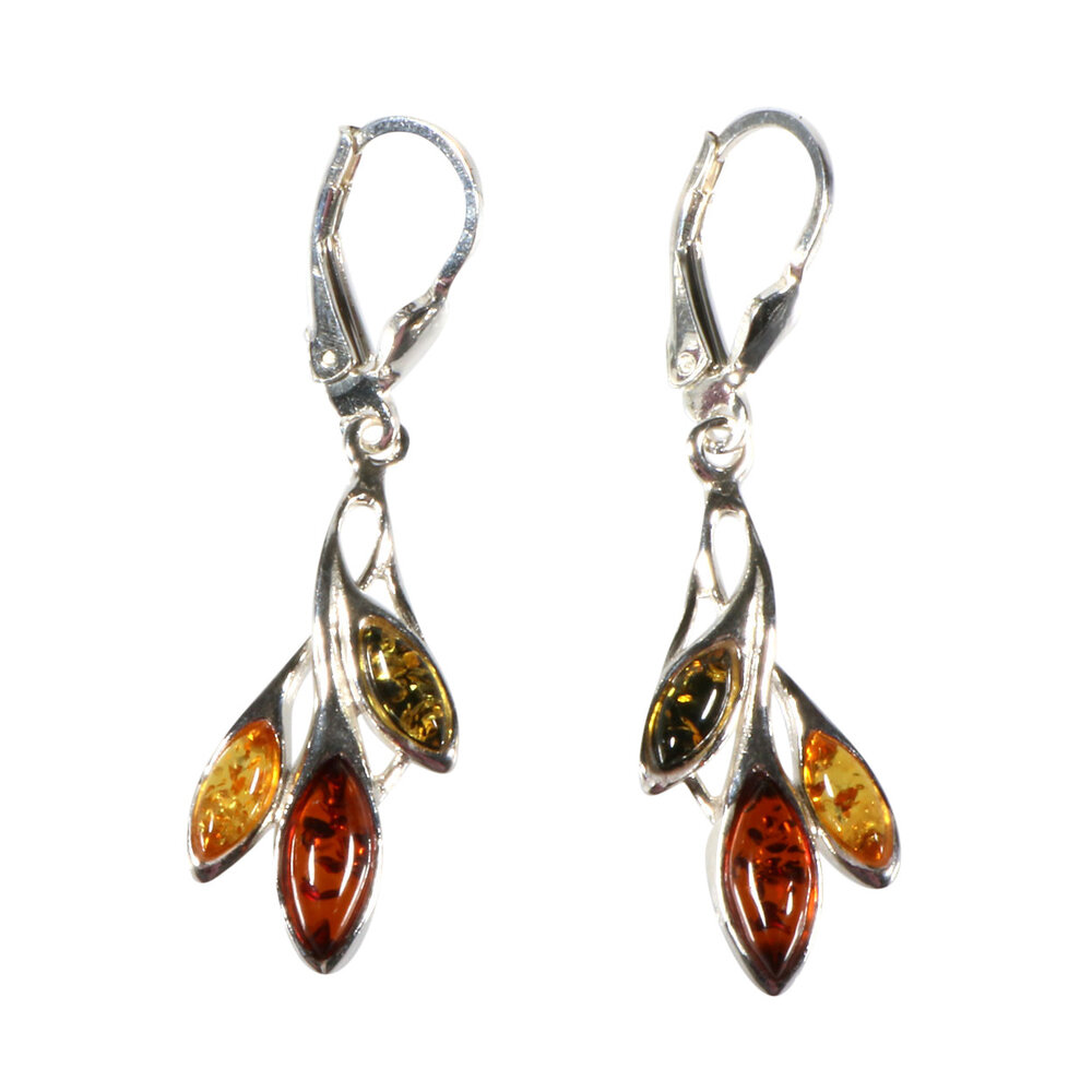 Zilveren oorbellen barnsteen | blaadjes 3 kleuren