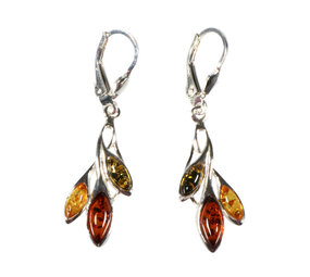 Zilveren oorbellen barnsteen | blaadjes 3 kleuren Zilveren oorbellen barnsteen | blaadjes 3 kleuren