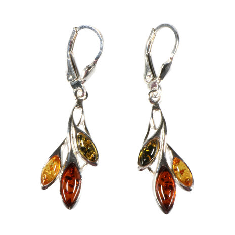 Zilveren oorbellen barnsteen | blaadjes 3 kleuren