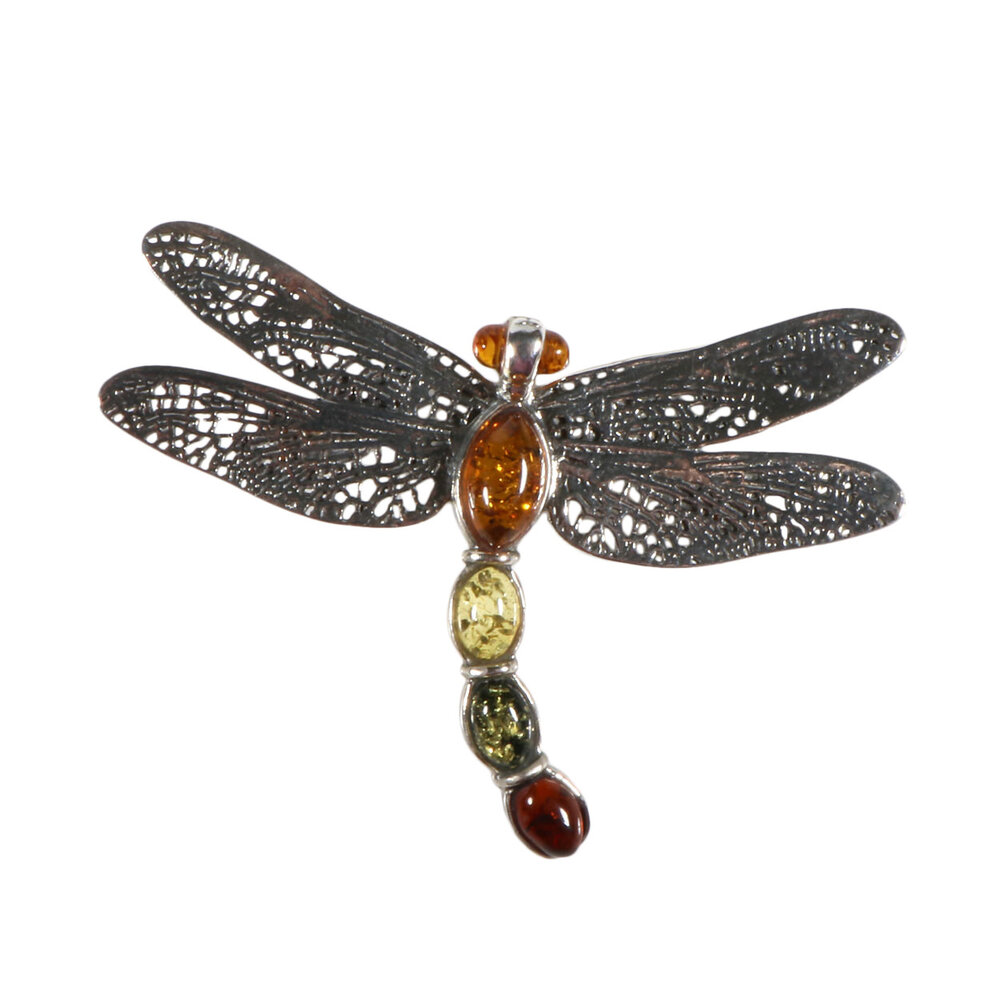 Zilveren hanger barnsteen | libelle 4 stenen Zilveren hanger barnsteen | libelle 4 stenen