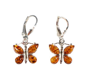 Zilveren oorbellen barnsteen | vlinder 4 stenen Zilveren oorbellen barnsteen | vlinder 4 stenen