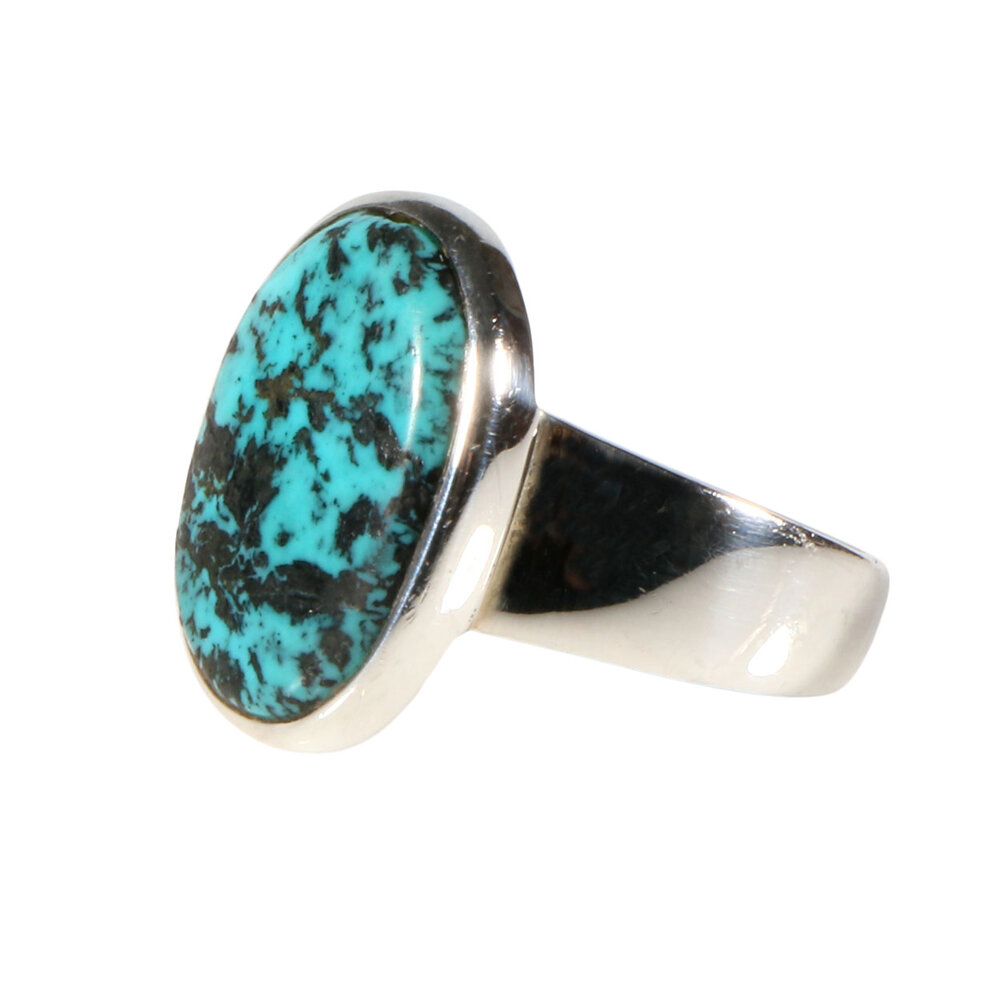 Zilveren ring turkoois (Tibetaans) maat 18 | ovaal 1,8 x 1,3 cm