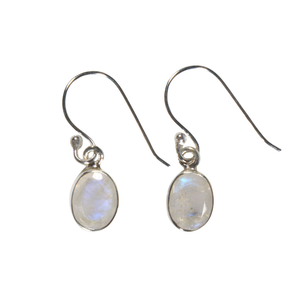 Zilveren oorbellen maansteen (regenboog) | ovaal facet 9 x 7 mm Zilveren oorbellen maansteen (regenboog) | ovaal facet 9 x 7 mm