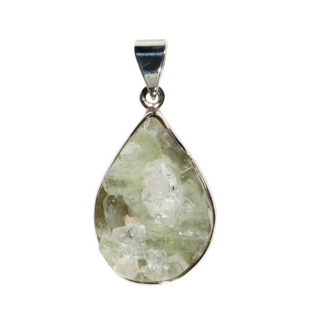 Zilveren hanger apofylliet (groen) | druppel ruw 2,9 x 2,1 cm